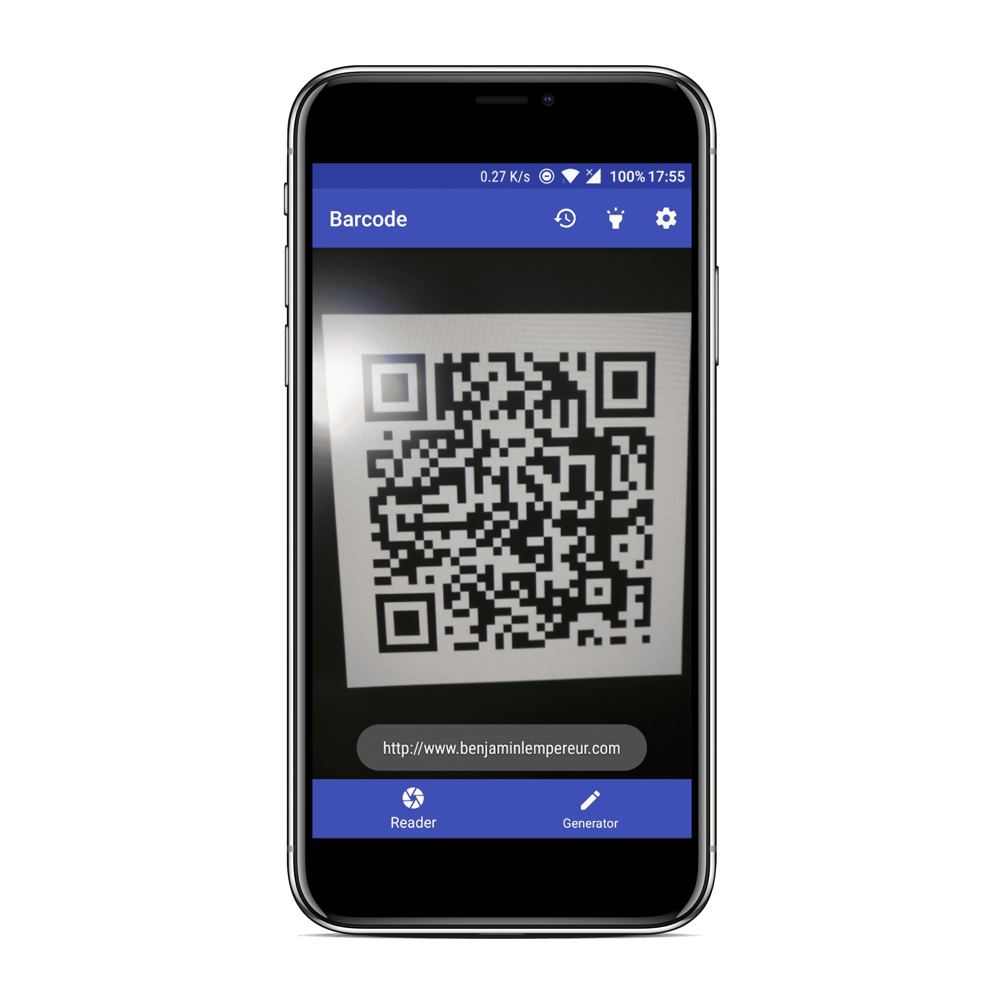 Fonctionnalité de scan de l'application Material Barcode Tools.